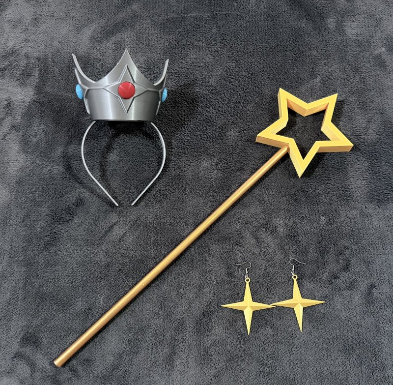 Corona, varita y aretes Princesa Peach o Rosalina (para adulto)